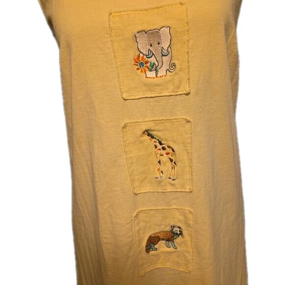 Vtg 1990 Jacquelin Cotton Maxi Modest Dress Teacher Embroidered Animal Sz Large - Picture 2 of 6